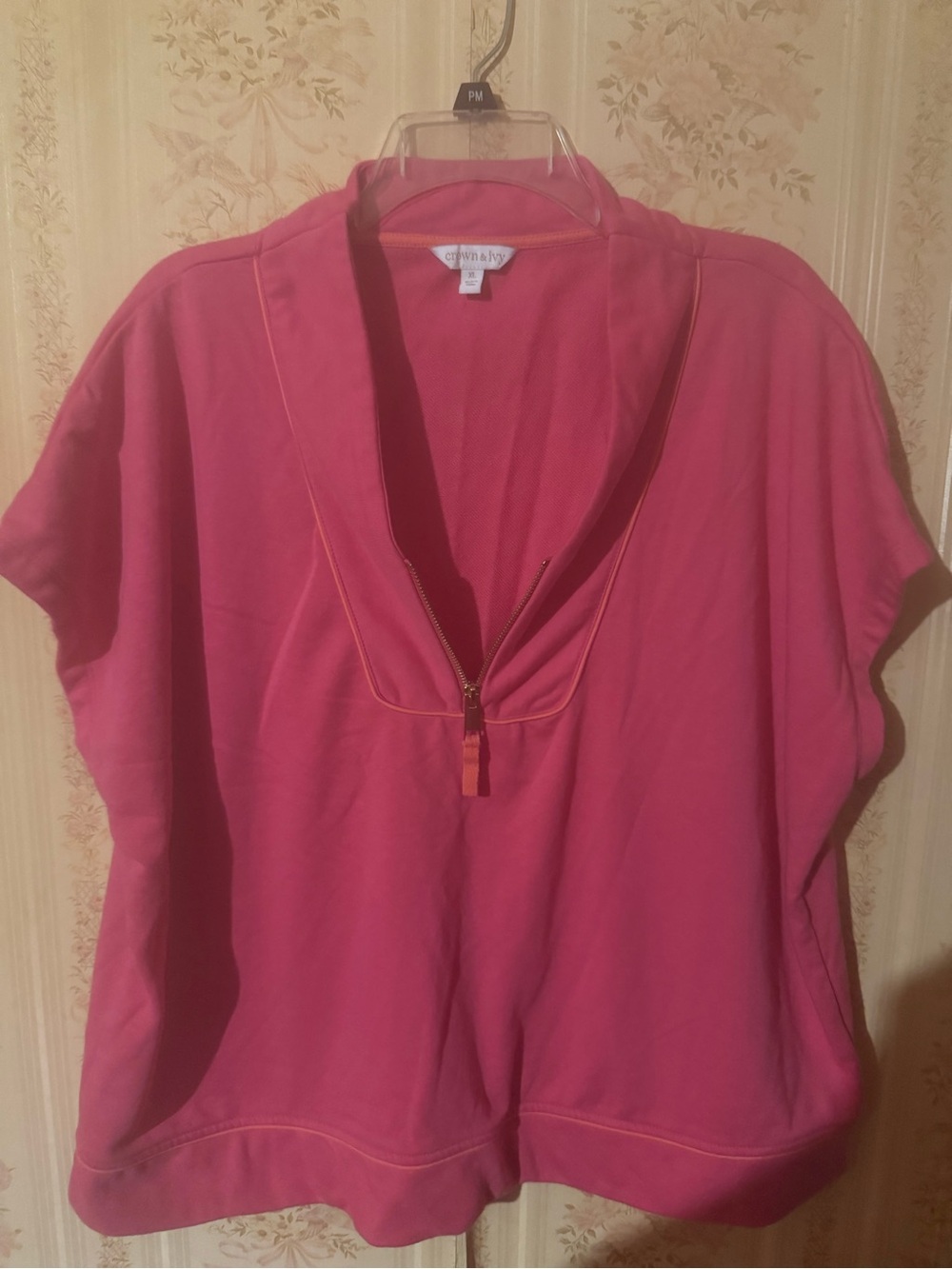 crown & ivy Hot Pink Half-Zip Short Sleeve Pullover With Matching Skort.